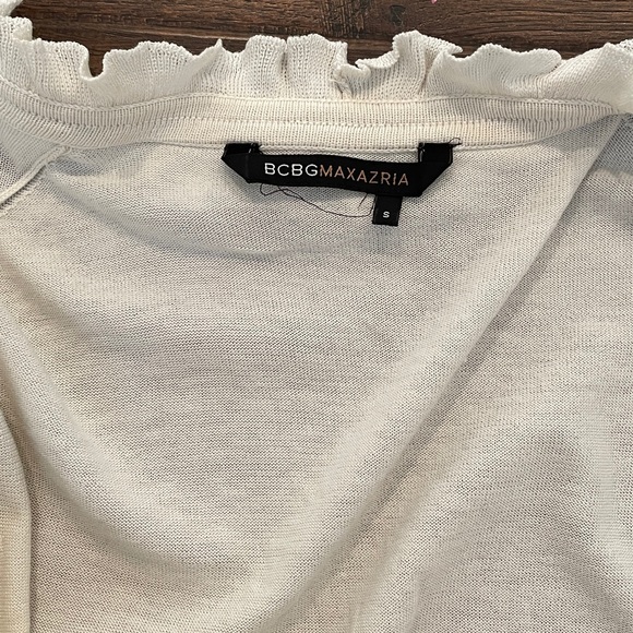 BCBGMaxAzria white ruffle front cardigan Sz S BCBG Max Azria exaggerated ruffle - Picture 5 of 11